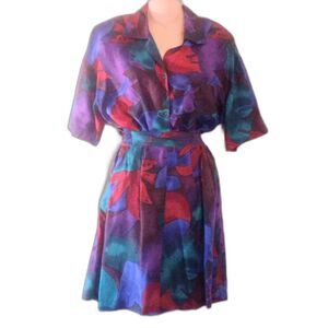 Vintage Bamboo Multi Color 100% Silk Short Set Size Medium Please Read!